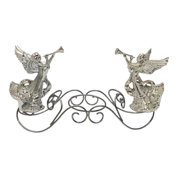 Vintage Angel Silver Tone Glitter Candle Holder Centerpiece Guardian Angel Horn - Picture 14 of 14